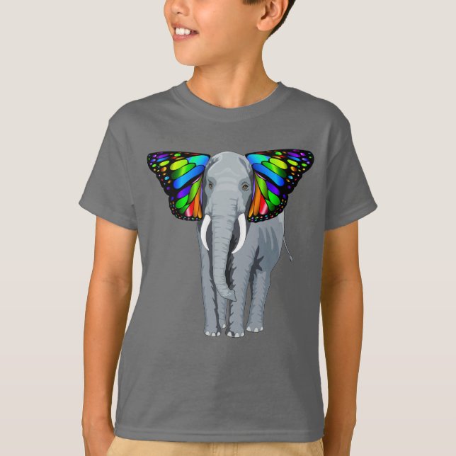 Camiseta O elefante cinzento psicadélico com orelhas da (Frente)