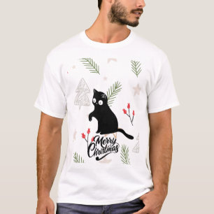 Camiseta O elegante gato preto de desenho animado Feliz Nat
