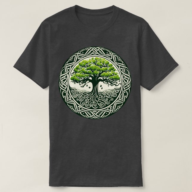 Camiseta O emblema da Irlanda com a árvore da vida (Frente do Design)