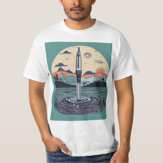 Camiseta O esboço de uma caneta típica da fonte, sugerindo