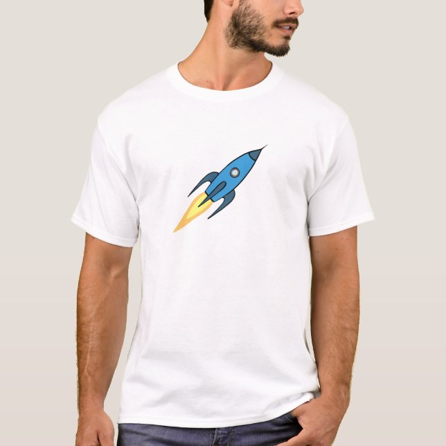 Camiseta O espaço moderno simples do navio azul de Rocket (Frente)