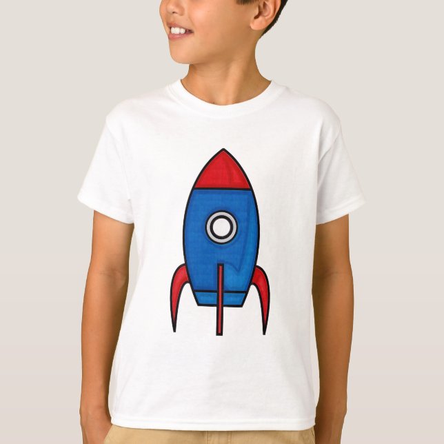 Camiseta O espaço Rocket retro caçoa o t-shirt (Frente)