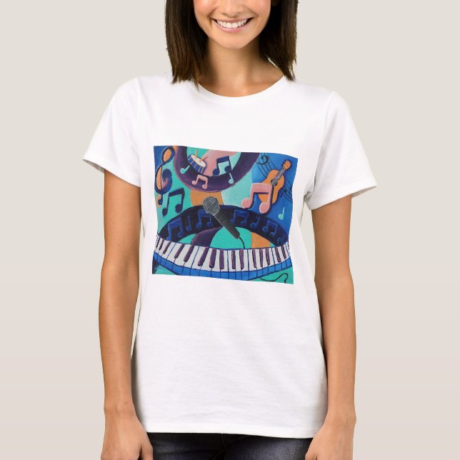 Camiseta O Espírito da Música - Camisa-T feminina (Frente)