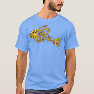 Camiseta O esqueleto de Steampunk é peixe em ouro
