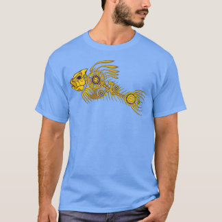 Camiseta O esqueleto de Steampunk é peixe em ouro