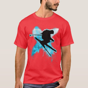 Camiseta O esquiador legal salta pela neve