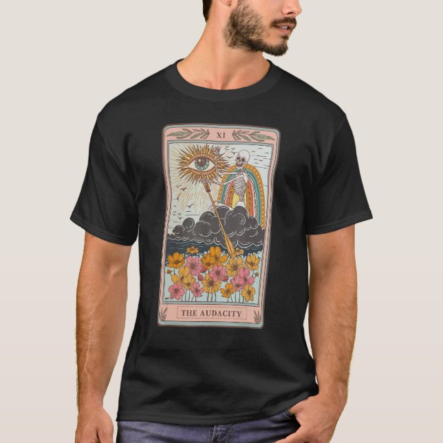 Camiseta O estético da placa de tarot do esqueleto de audac (Frente)
