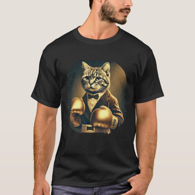 Camiseta O Excelente Catsby - gato com luvas de boxe (Frente)