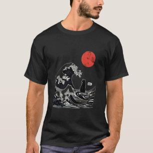 Camiseta O Excelente Wave Kanagawa Engraçado Gato Japonês D
