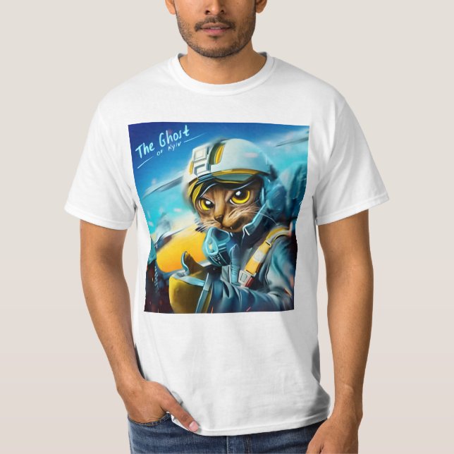 Camiseta " O Fantasma Do Gato De Kiev Ucrânia Design Unisex (Frente)