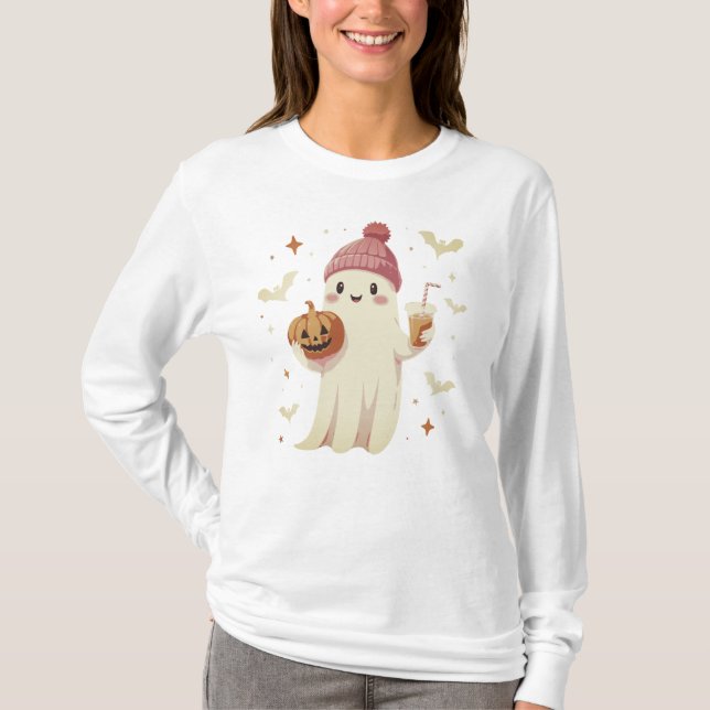 Camiseta O fantasma segura uma abóbora (Frente)