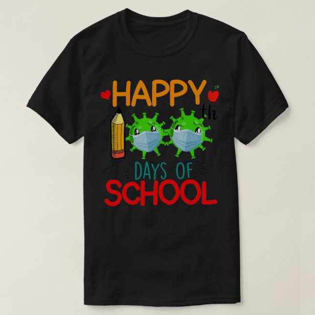 Camiseta O Feliz 100º Dia do Figurino da Escola Virtual 202 (Frente do Design)