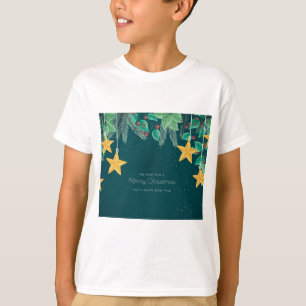 Camiseta O Feliz Natal Verde e uma faixa de Feliz ano novo