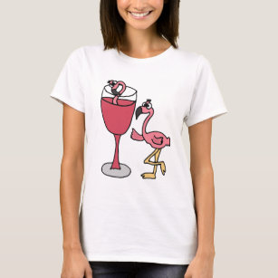 Camiseta O flamingo cor-de-rosa cora dentro vidro de vinho