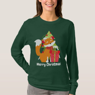 Camiseta O Fox do Natal e a árvore adicionam o t-shirt das