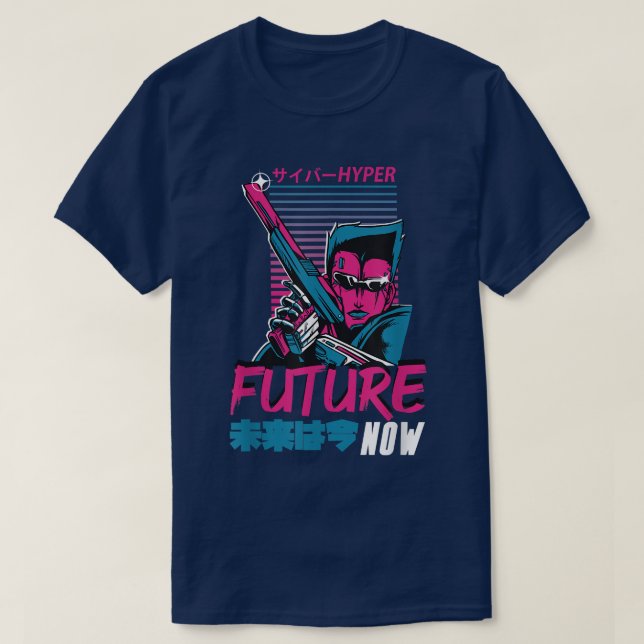 Camiseta O Futuro Agora É Legal Cartoon Retrowave Samurai A (Frente do Design)