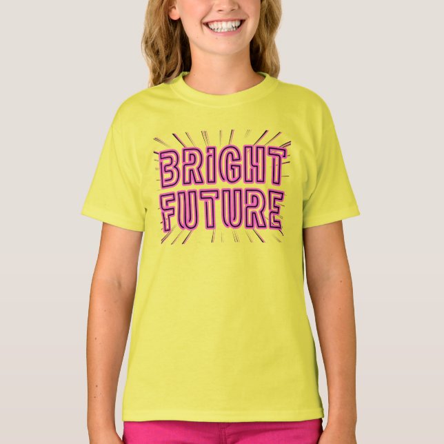 Camiseta O Futuro Brilhante em Rosa cercado por raios do so (Frente)