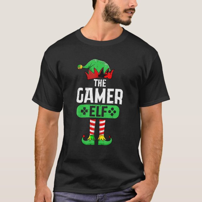 Camiseta O Gamer Elf Xmas Correspondendo à festa da família (Frente)