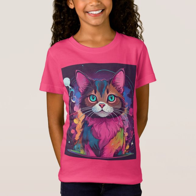 Camiseta o gato colorido (Frente)