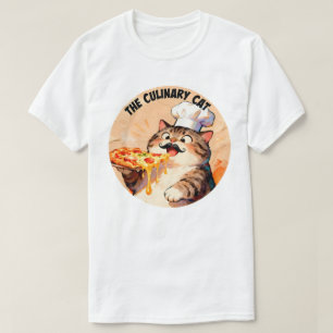 Camiseta O Gato Culinário com Pizza Gato Chef Segurando Piz