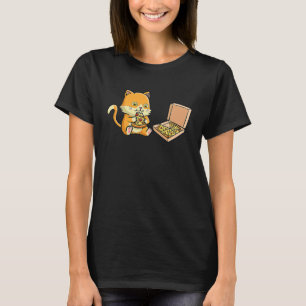 Camiseta O gato-do-mato-vermelho devora pizza deliciosa com