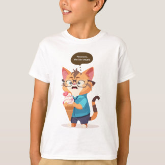 Camiseta O gato fica chocado quando seu sorvete cai. Camise