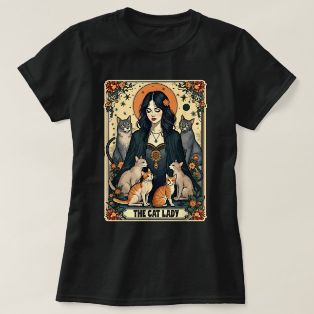 Camiseta O Gato Lady Tarot Card Witchy Gótica Mãe (Frente do Design)