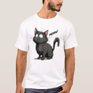 Camiseta O gato preto de repente viu algo, o olho do gato