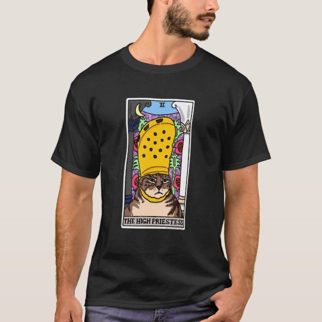 Camiseta O Gato Preto Preto Do Tarot Card Alto, M Místico (Frente)