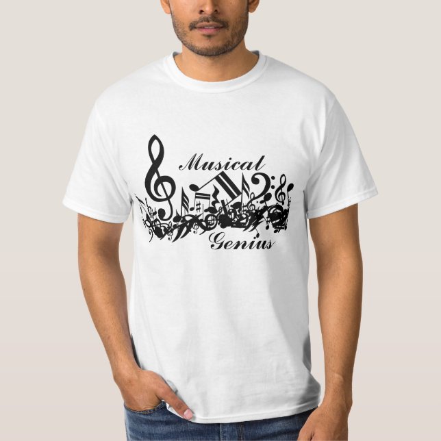 Camiseta O gênio musical misturou notas musicais (Frente)