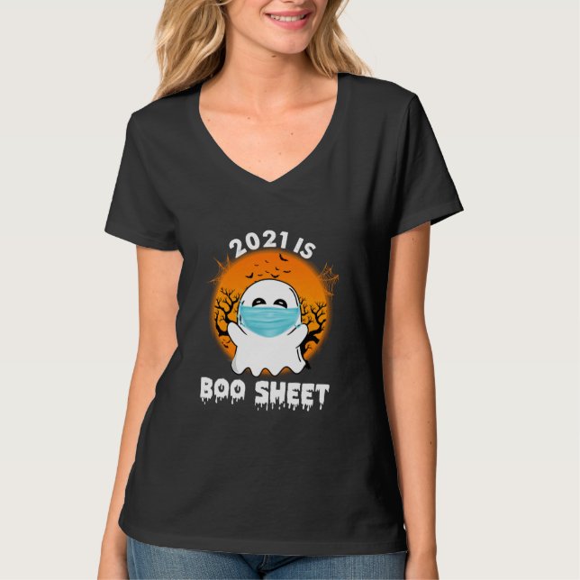 Camiseta O Ghost 2021 é Folha de Boo - Dia de as Bruxas eng (Frente)