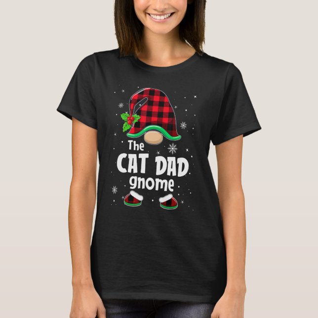 Camiseta O Gnome Pai de Gato Plaid Buffalo Natal Combinando (Frente)