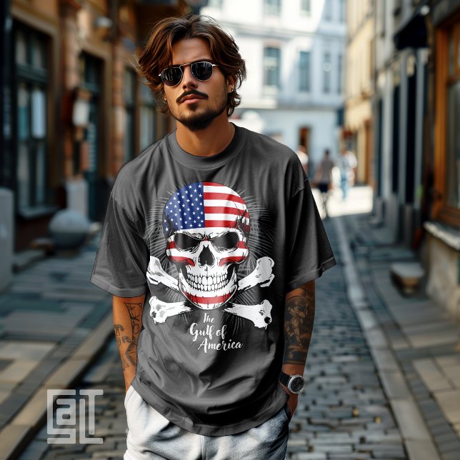 Camiseta O Golfo Clássico do Crânio Americano e Crossbones  (Criador carregado)