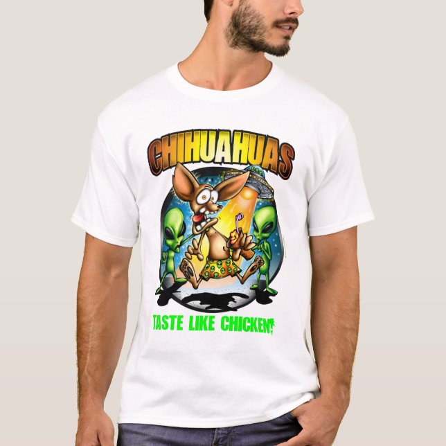 Camiseta O gosto das chihuahuas gosta da galinha (escura) (Frente)