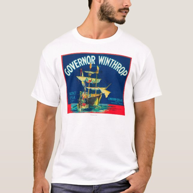 Camiseta O governador Winthrop Apple etiqueta (vermelho) - (Frente)