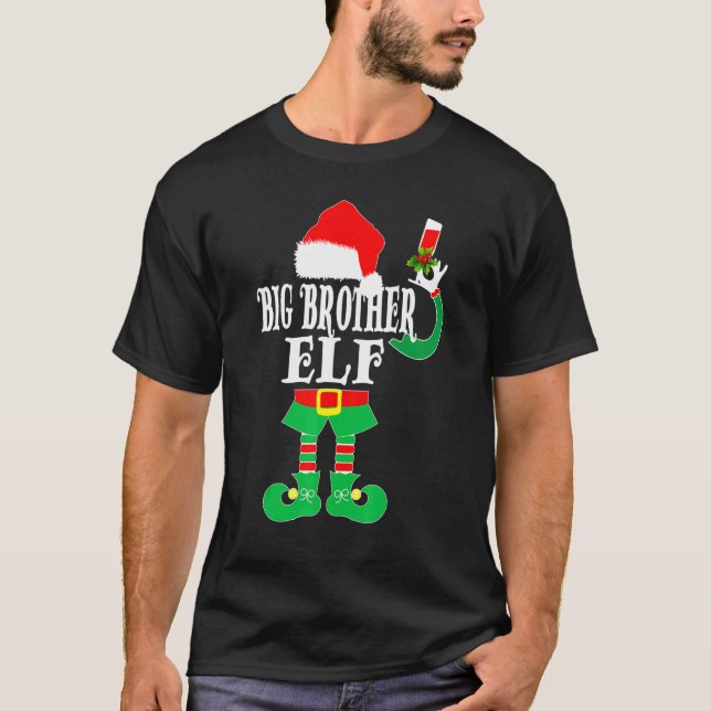 Camiseta O Grande Irmão de Natal, ELF Xmas Pajama, a combin (Frente)