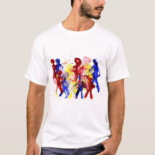 Camiseta O grupo de vara ereta figura a pintura de dedo com