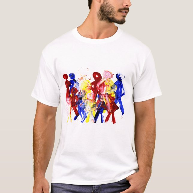 Camiseta O grupo de vara ereta figura a pintura de dedo com (Frente)