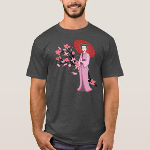 Camiseta O guarda-chuva da garota tradicional e a Sakura Ch