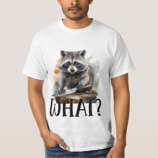 Camiseta O guaxinim determinado com uma faca de cozinha, o