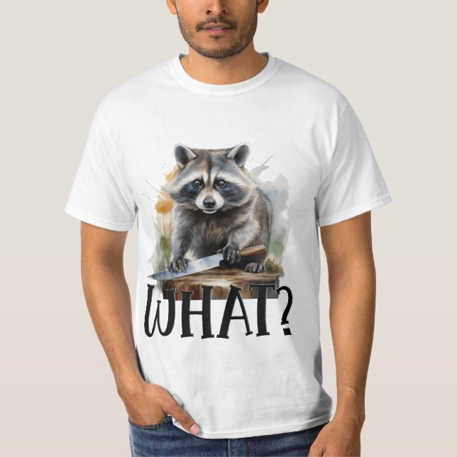 Camiseta O guaxinim determinado com uma faca de cozinha, o  (Frente)