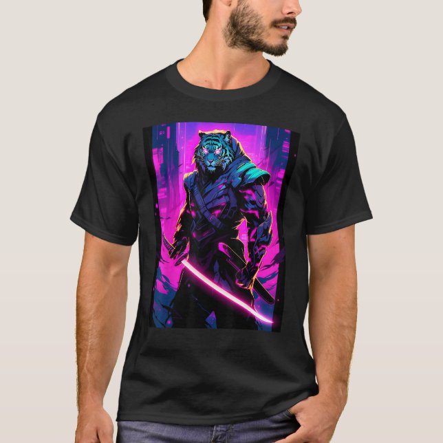 Camiseta O Guerreiro da Noite com um Tiger Samurai no D (Frente)