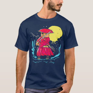 Camiseta O guerreiro do gato Samurai com a postura da espad