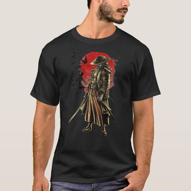 Camiseta O guerreiro japonês Samurai Bushido Swordsman Retr (Frente)