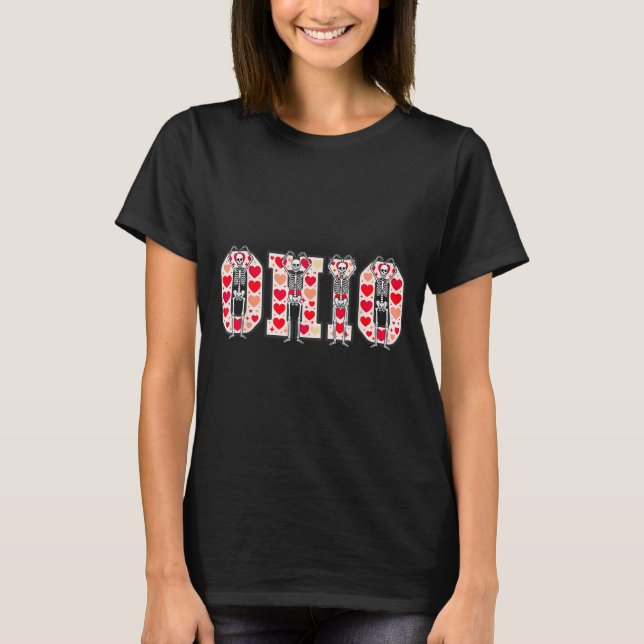 Camiseta O-h-i-o Funny Skeletons Ohio In Midwestern Valenti (Frente)