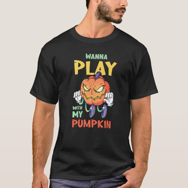 Camiseta O Halloween De Pumpkin Assustador Quer Brincar Com (Frente)