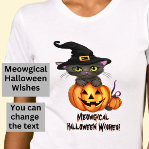 Camiseta O Halloween Meowgical Deseja A Pumpkin De Chapéu D