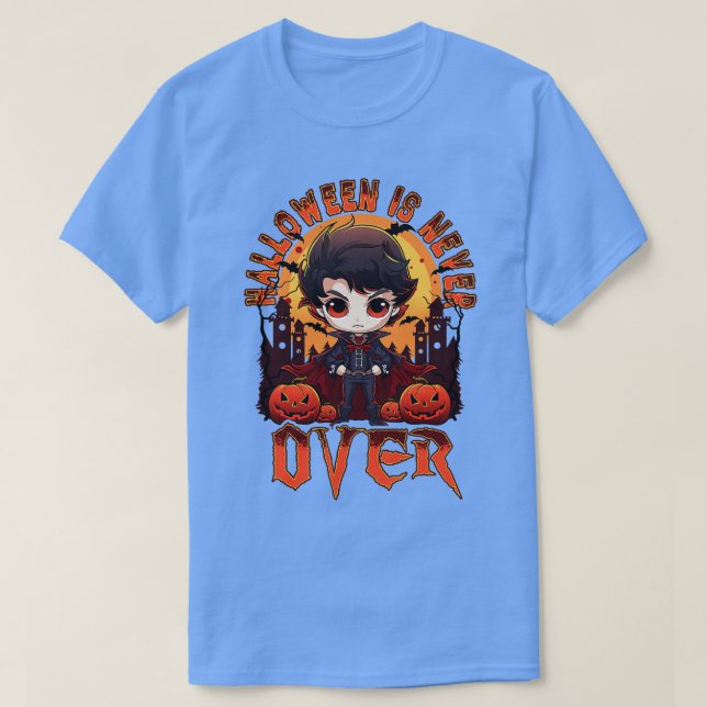 Camiseta O Halloween Nunca Passa Pelo Vampiro Chibi (Frente do Design)