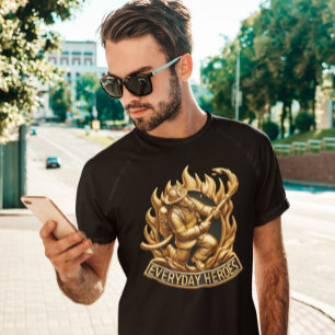 Camiseta O Heroico Bombeiro: Pronto para Combater as Chamas
