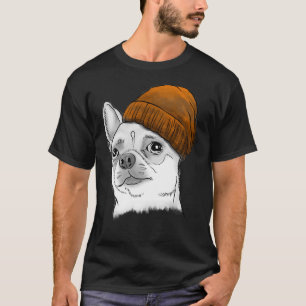 Camiseta O Hipster Chihuahua B&amp W Chihuahua Vestindo 